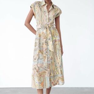Zara Multicolored Paisley Print Shirt Midi Dress
